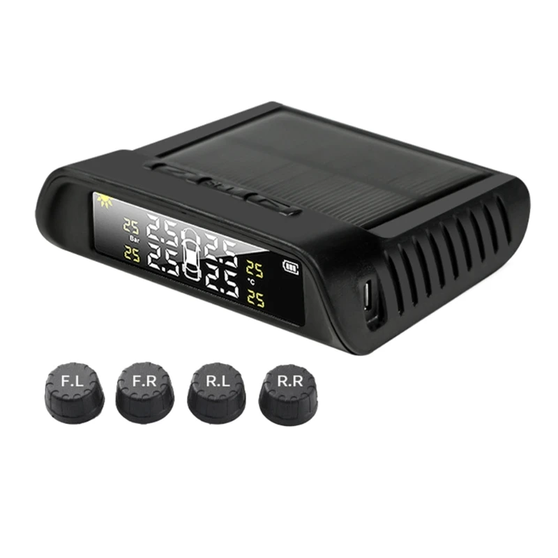

TPMS Solar Power TPMS Car Tire Pressure Alarm Monitor Auto Security System Tyre Pressure Adjustable Temperature Warning