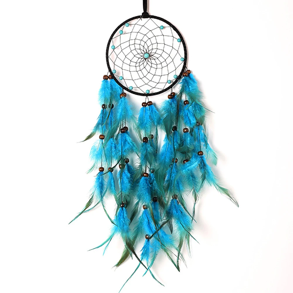 

Light Blue Dreamcatcher Indian Feather Hanging Art With Rattan Beads Wall Art Gifts Bestie Friends Creative Valentine's Day Gift