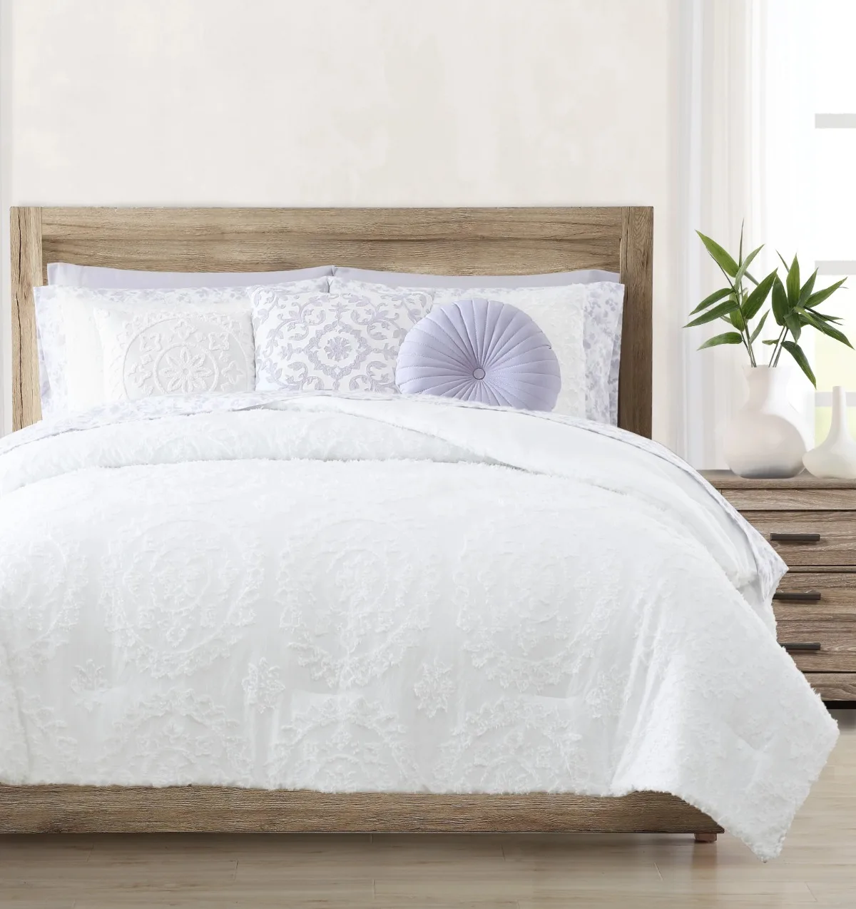 

Better Homes & Gardens, Medallion Comforter Set, Purple/White, King, 12 Piece Bed-in-a-Bag