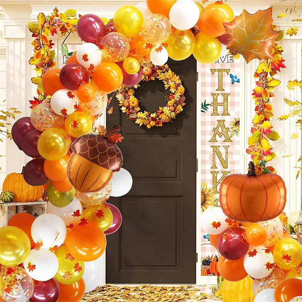 

105pcs Thanksgiving Day Fall Theme Globos Arch Garland Kit Pumpkin Acorns Foil Balloons Kids Baby Shower Autumn Party Decoration