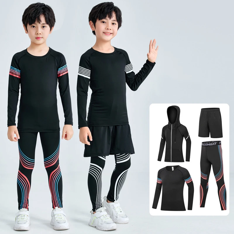 Купи Children Sports Workout Compression Sets Fitness Tights Gym Clothing Kids Boy Leggings T-shirt Running Jogging Suits Tracksuit за 1,401 рублей в магазине AliExpress