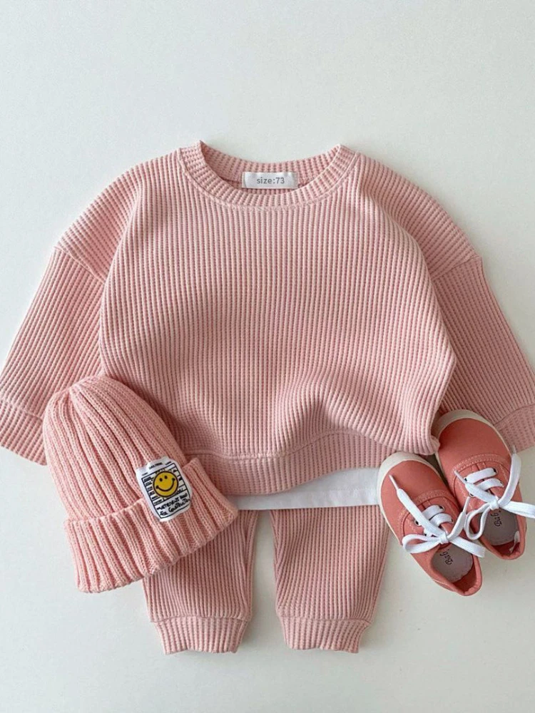 Ins Version Baby Clothes ComfortableLeisure Knitted Suit Spring Autumn Loose Remote Foreign Style 2piece baby Girl Boy Clothes