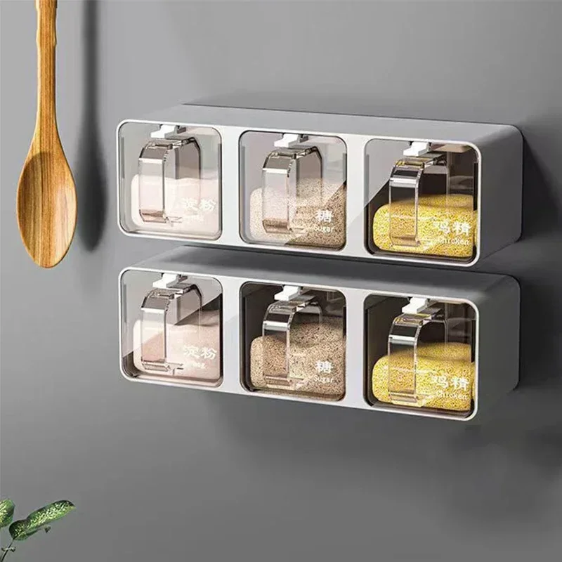 

for Kitchen Rack Shaker Box Seasoning Spice Spoon Salt Set Container Organizer With Box Storage Jar Mount Wall Sugar Compartment