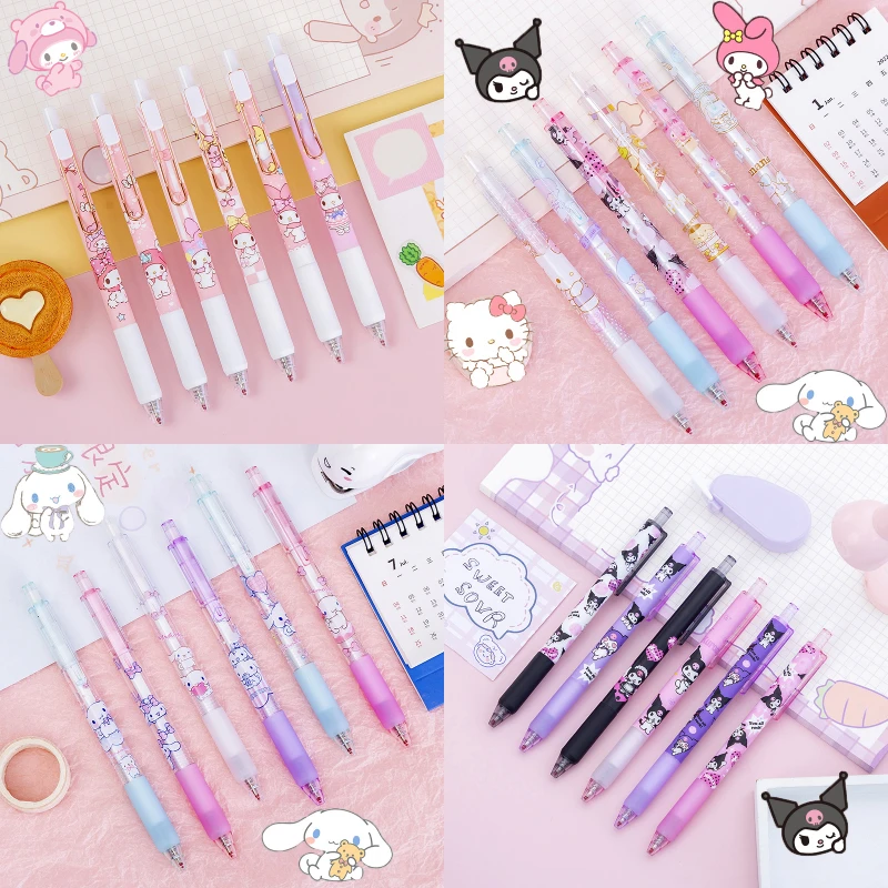 

6pcs/box Kawaii Sanriod My Melody Kuromi KT cat Cartoon 0.5mm Gel Pen Pushing Writing Pen Stationery Supplies boy girl toy gift
