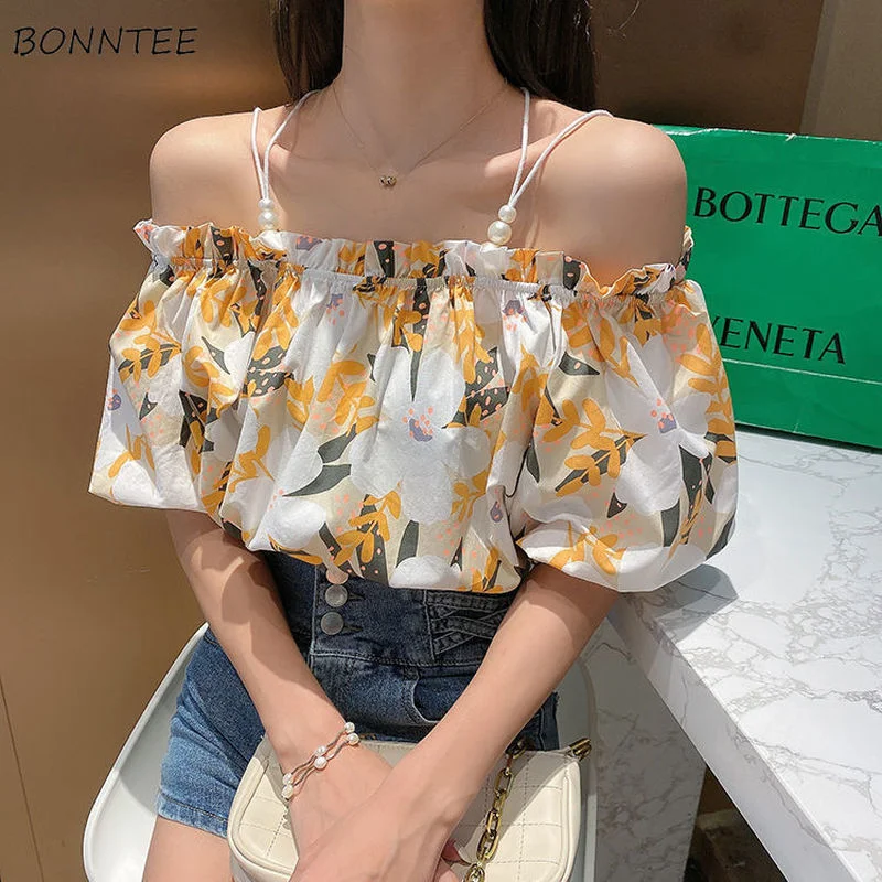 

Женская летняя блузка с вырезом лодочкой, элегантная Милая мешковатая блузка с бусинами и цветочным принтом, романтичный вечерний уличный ...