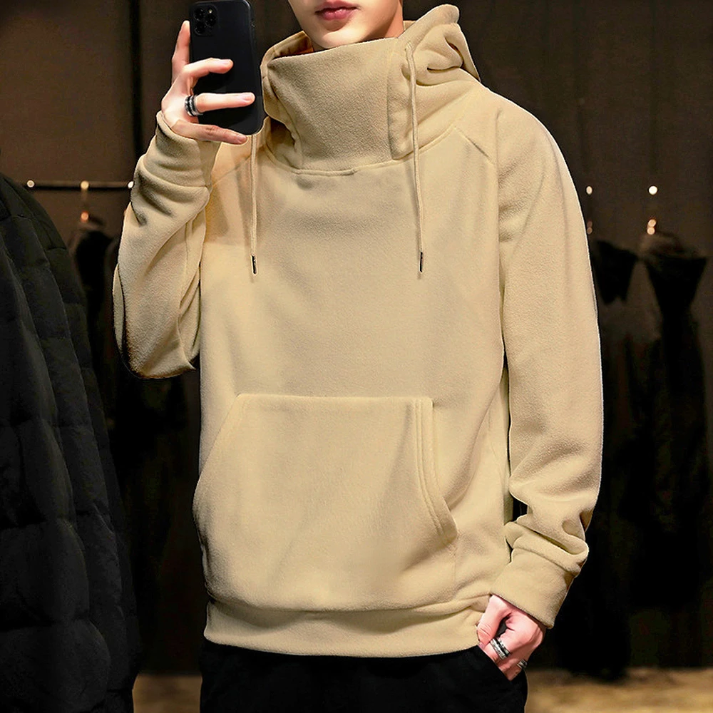 

Thick Fleece Hoodies Men Autumn Winter High Neck Hooded Hoodies Windproof Hip Hop Hoodies Men Fashion Clothing Tops Casual