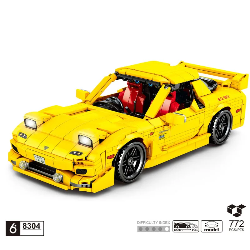 

Technical Anime Initial D sport car redsun building block japan mazda RX7 brick model pull back vehicel toys collection for gift