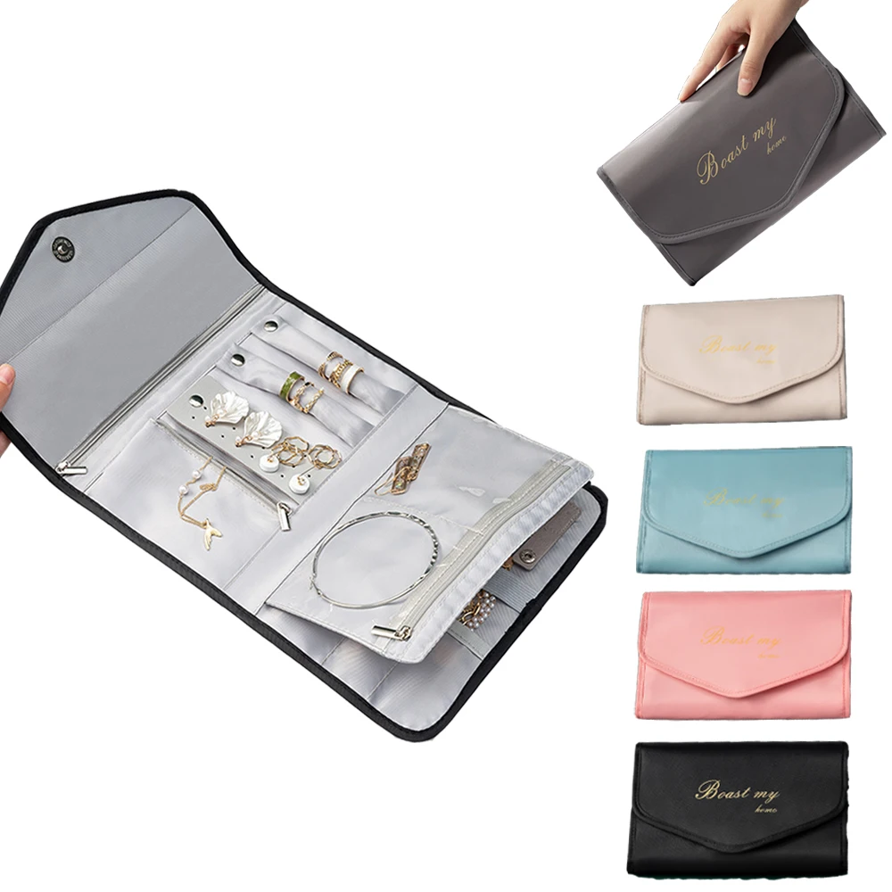 

Ins Travel Jewelry Earrings Holder Bag Travel Bracelet Watch Ring Organizer Bag Folding Portable Jewelry Storage Box Women Pouch