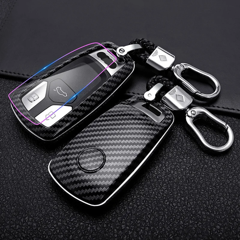 

Carbon Fiber Car Key Case Cover For Audi A4 New A4L A5 A6L QT S5 S7 Q7 TTS Auto Key Shells Car Styling Accessories Keychain