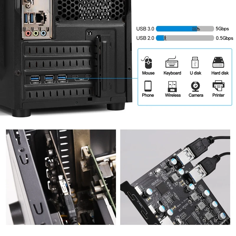 7-Портовый разъем PCI-E для подключения к Type C (2) с 2 задними портами USB 3.0 Карта PCI Express