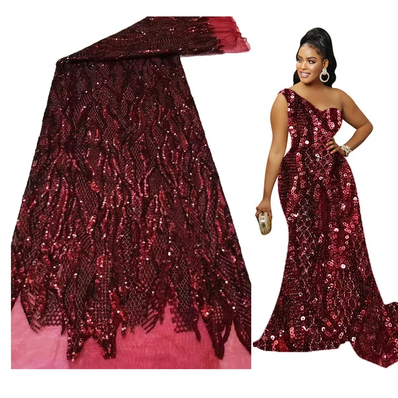 

Французская кружевная ткань с волнистыми блестками, африканская сетчатая кружевная ткань для шитья, 5 ярдов, женские роскошные блестящие платья для дня рождения