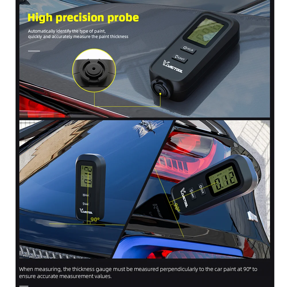 

VC-100 Coating Thickness Gauge Digital Backlight Car Paint Electroplate Metal Coating Tester English Manual