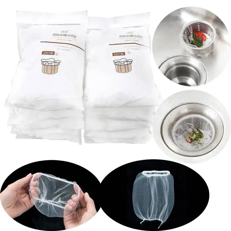

100pcs Dishwashing Sink Filter Net Hair Garbage Strainer Filter Bag Floor Sewer Anti Clogging Net For Kitchen Bathroom