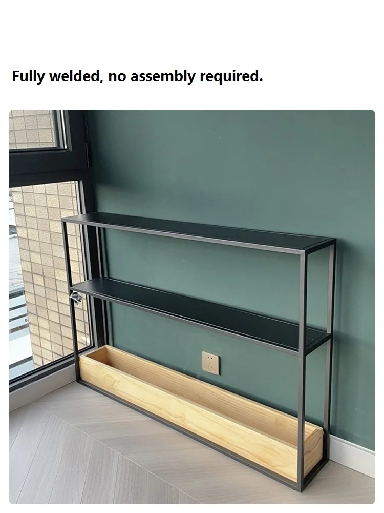 

Nordic Long Decorative Shelf Clips Against The Wall Narrow Porch Bedside Living Room Wrought Iron Solid Wood Storage Shelf