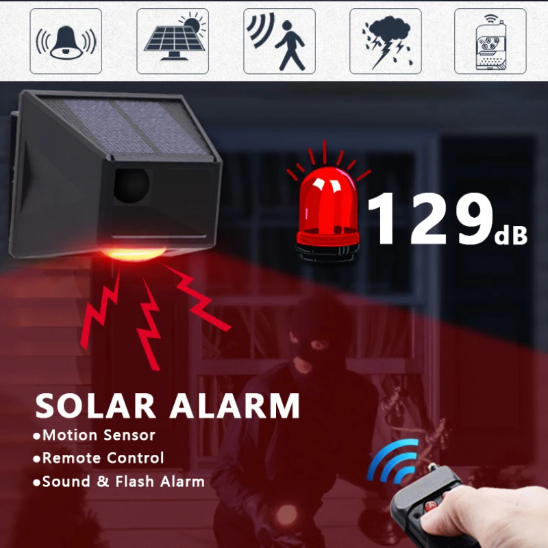 

Rainproof Anti-wild Boar Driver Professional-grade Alarm Anti-theft Strobe Remote Control Alarm Solar Sensor Alarm Light 129dB