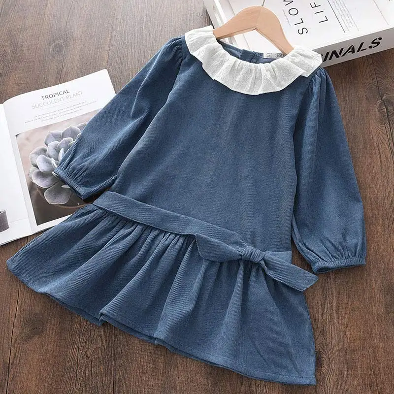 Bear Leader Baby Girls Clothes 2022 Autumn Round Neck New Solid Color Long Sleeve Casual Kids Party Princess Dresses Costumes