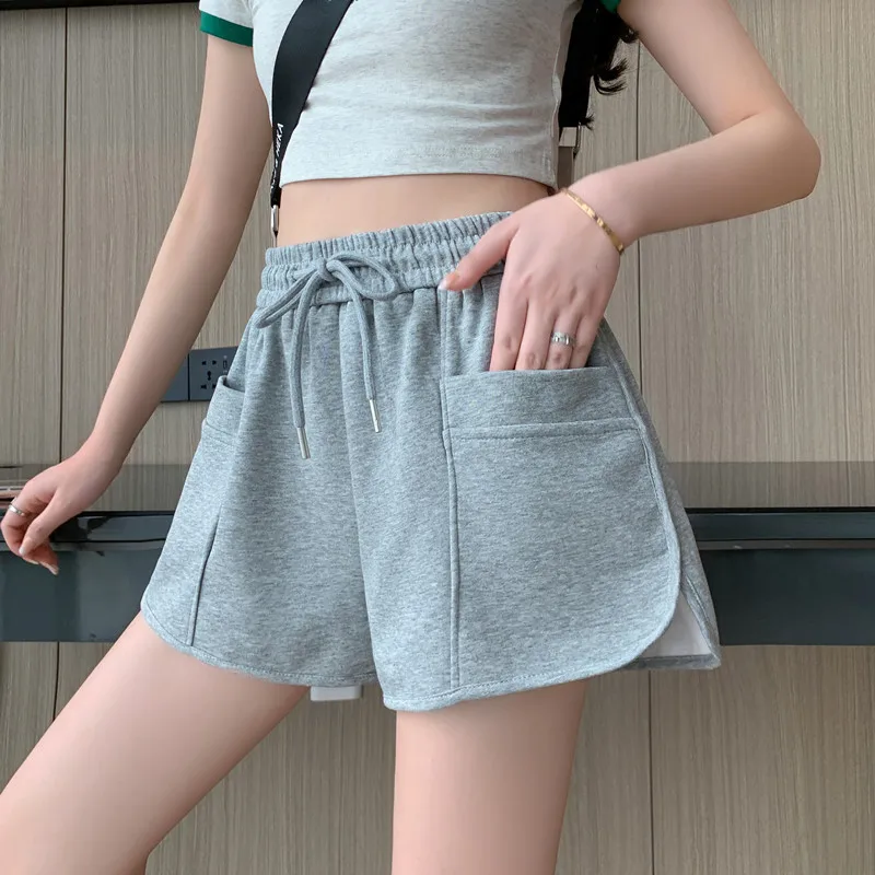 Shorts Women Drawstring High Waist Sports Shorts Summer Wide Leg Large Pocket Loose Female Shorts Korean All-match Bottoms 2023
