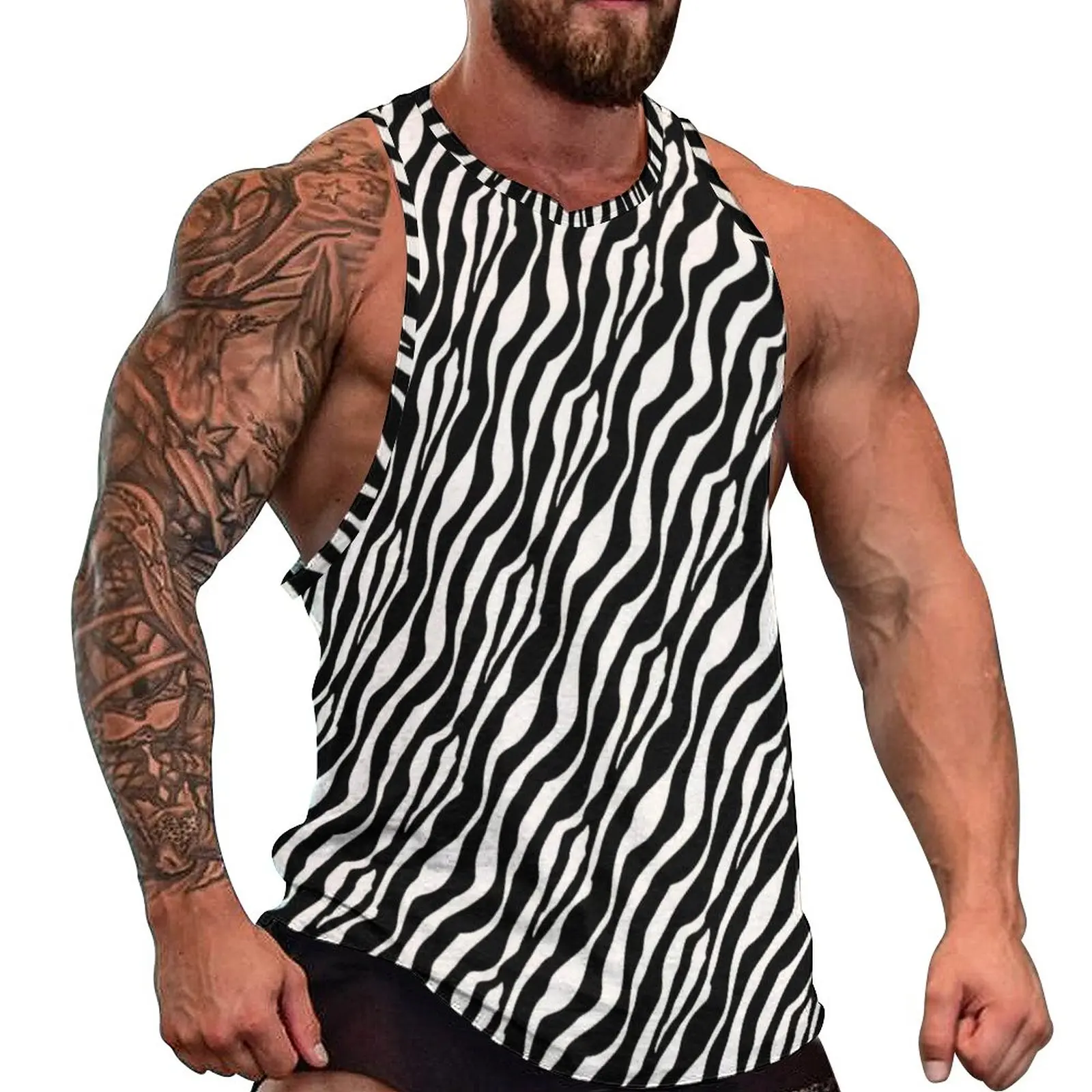 

Zebra Stripes Summer Tank Top Black and White Workout Tops Man Graphic Streetwear Sleeveless Vests Big Size 4XL 5XL