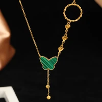 butterfly clavicle chain necklace green black natural stone luxury shell butterfly necklace for women stainless steel jewelry