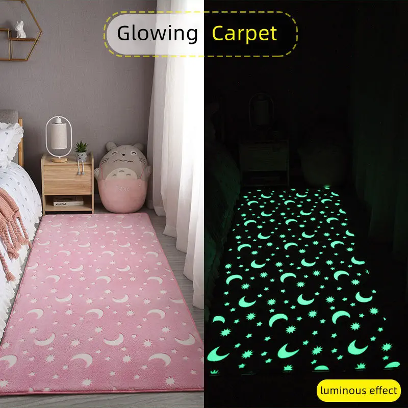 Cute Pink Plush Carpet For Kids Room Luminous Bedroom Bedside Home Decor Rugs Living Sofa Floor Carpets Fluffy Mat