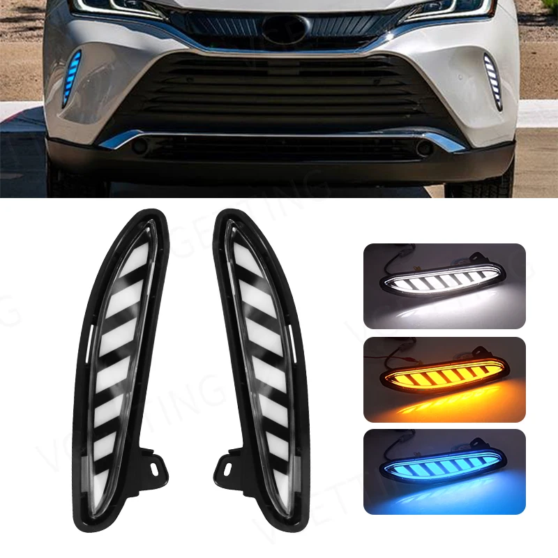 

For Toyota Venza Harrier 2021 2022 Daytime Running Lights Car Led Tricolor With Yellow Turn Signal Daylight Auto Accessories
