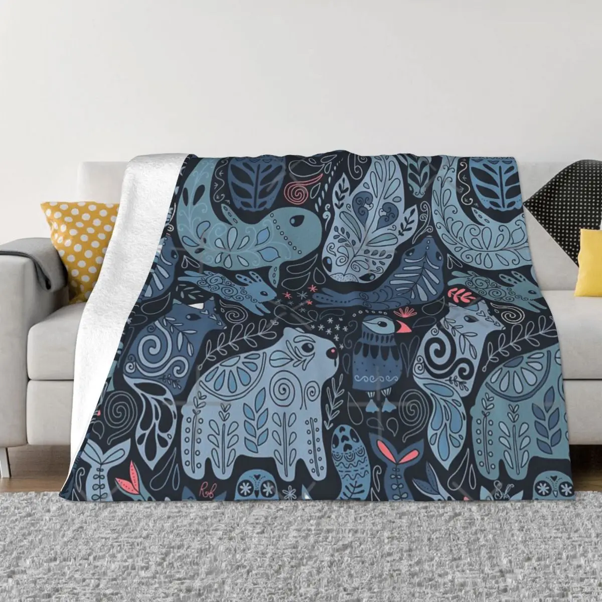 Покрывало для кровати с животными из Арктики нарваль полярный медведь Кит пуфин