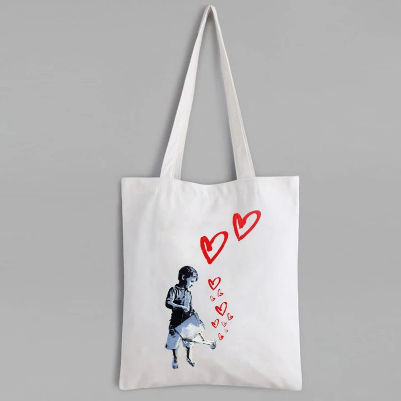 

Art Tote Bag Love Heart Shopping Bags Funny Art Custom Bags with Logo Casual Canvas Bag Eco Friendly Products