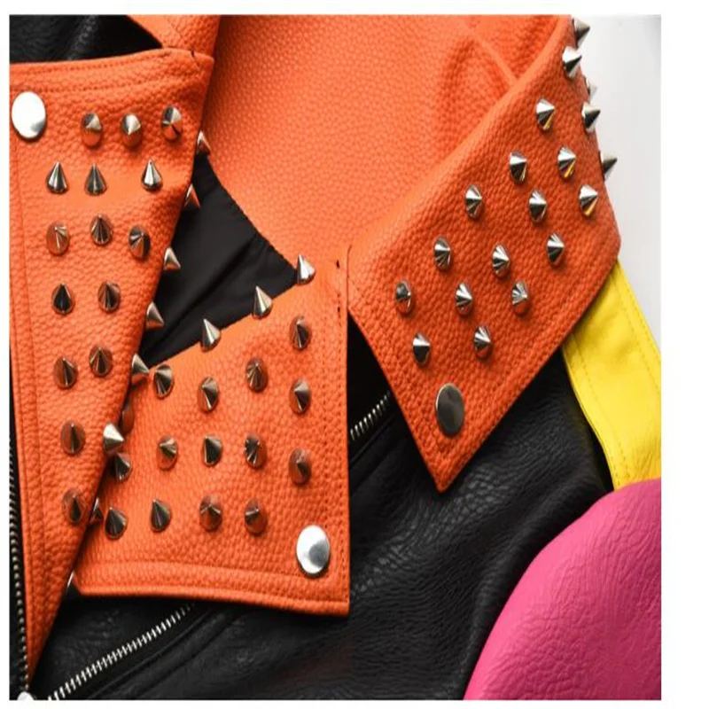 Autumn leather jacket women winter new fashion heavy industry printing short coat punk street clothes куртка весенняя женская