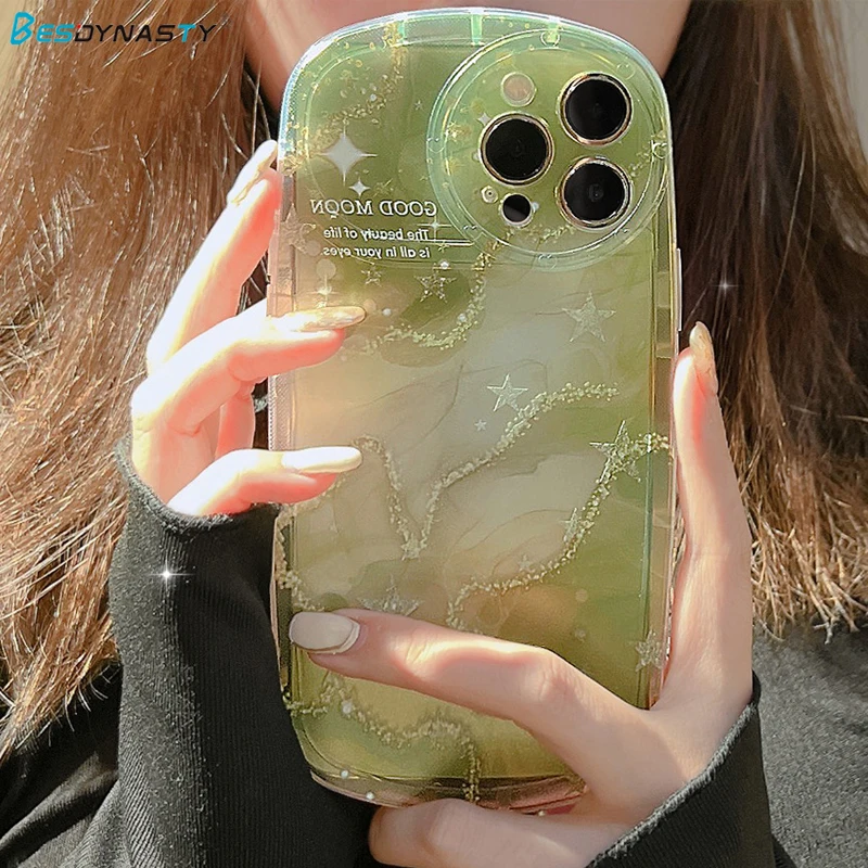 

Прозрачный чехол BESD для телефона с изображением зелёного звездного неба, сияющей звезды, реки, для iPhone 14 13 11 12 Pro Max 14 Plus, Милый мультяшный чехол