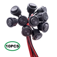 10pcs rocker switch onoff spst 2pin latching toggle switch snap round with pre wired 6a250v 10a125v ac 12vdc