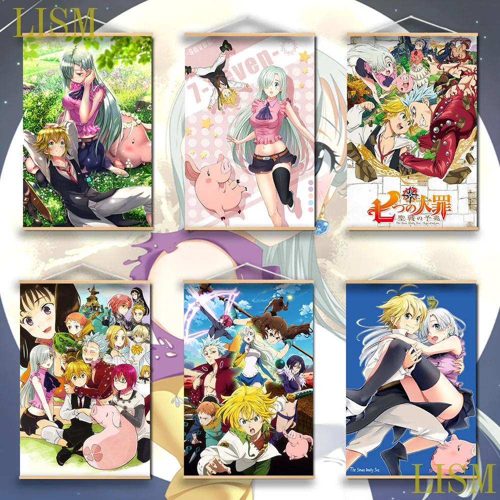 

The Seven Deadly Sins Nanatsu no Taizai Meliodas x Elizabeth Anime manga Poster solid wood hanging scroll with canvas painting