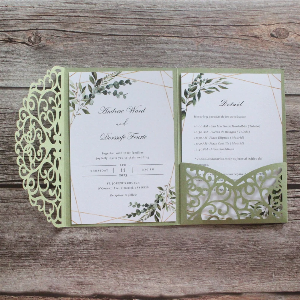Изумрудно-зеленые Пригласительные открытки для свадебного торжестваобъявление на годовщину свадьбы Подарочная открытка с индивидуальнымпринтом 50 комплектов