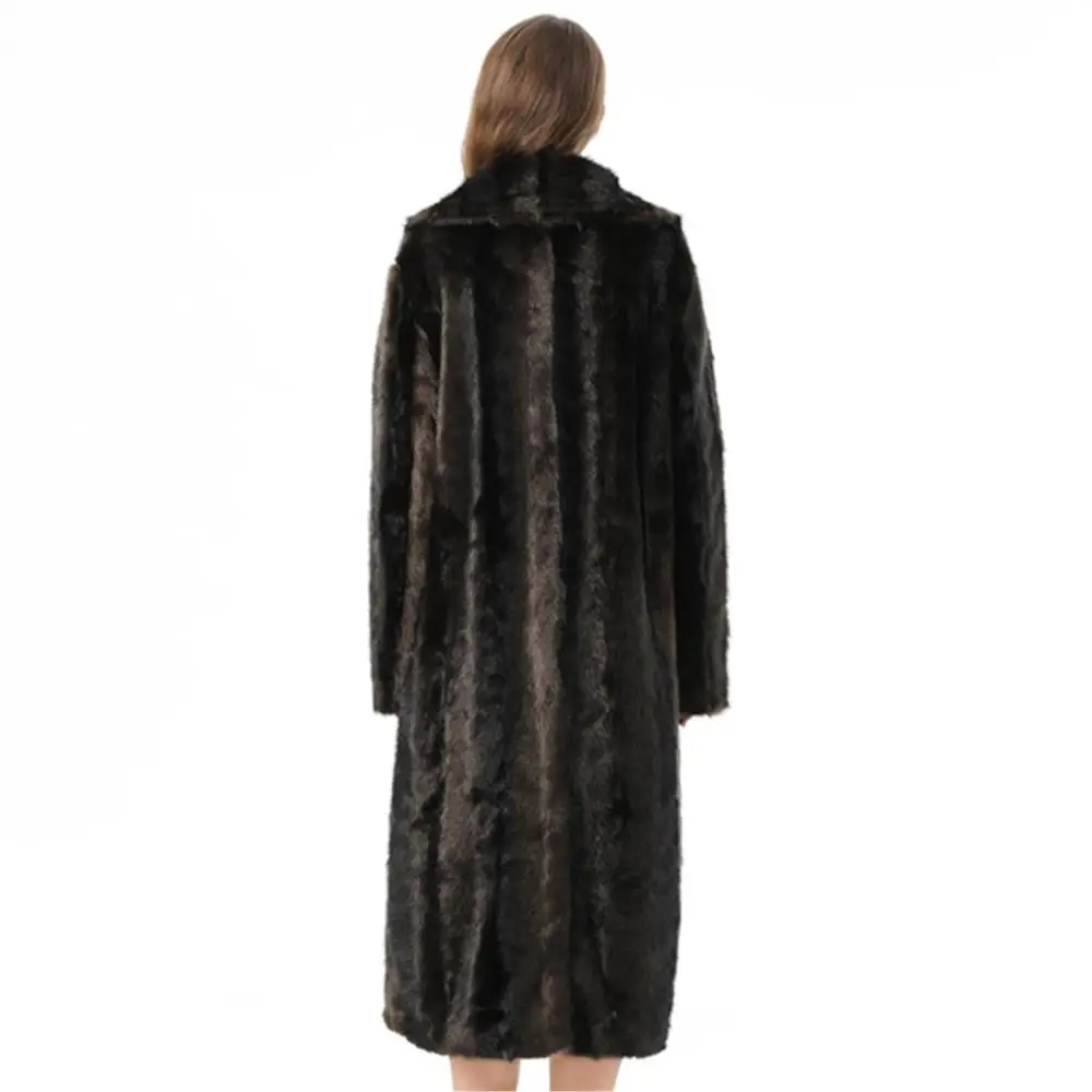 Women Winter Warm Long Single Breasted Coat Luxury Soft Lapel Fur Coat Fashion Leisure Teddy Fuzzy Pure Color Fur Jacket