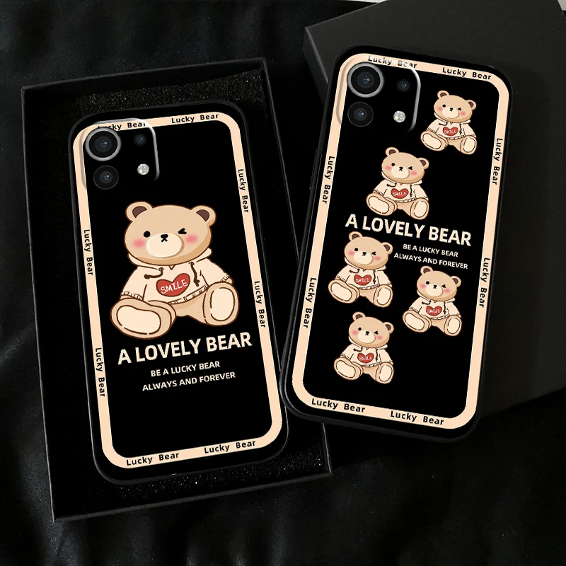 

Cartoon Cute Bear For Xiaomi Mi 11 Mi 11 Lite Phone Case For Xiaomi 11 Lite 5G Funda Black Liquid Silicon Back Silicone Cover