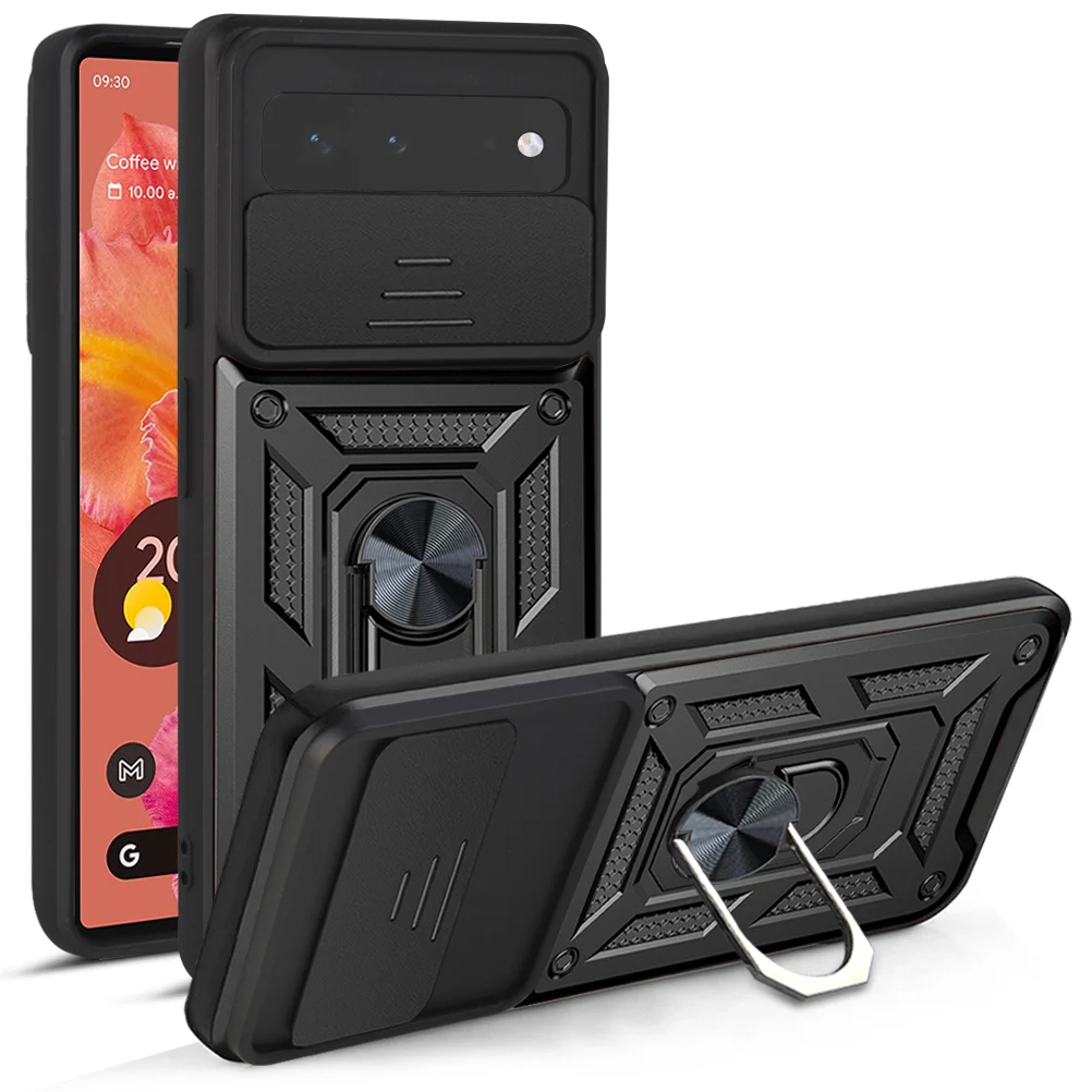 

Googel Pixel 6 Pro / Pixel 6 Case with Stand Kickstand Ring and Camera Cover Military Grade Shockproof Protective Cover Funda