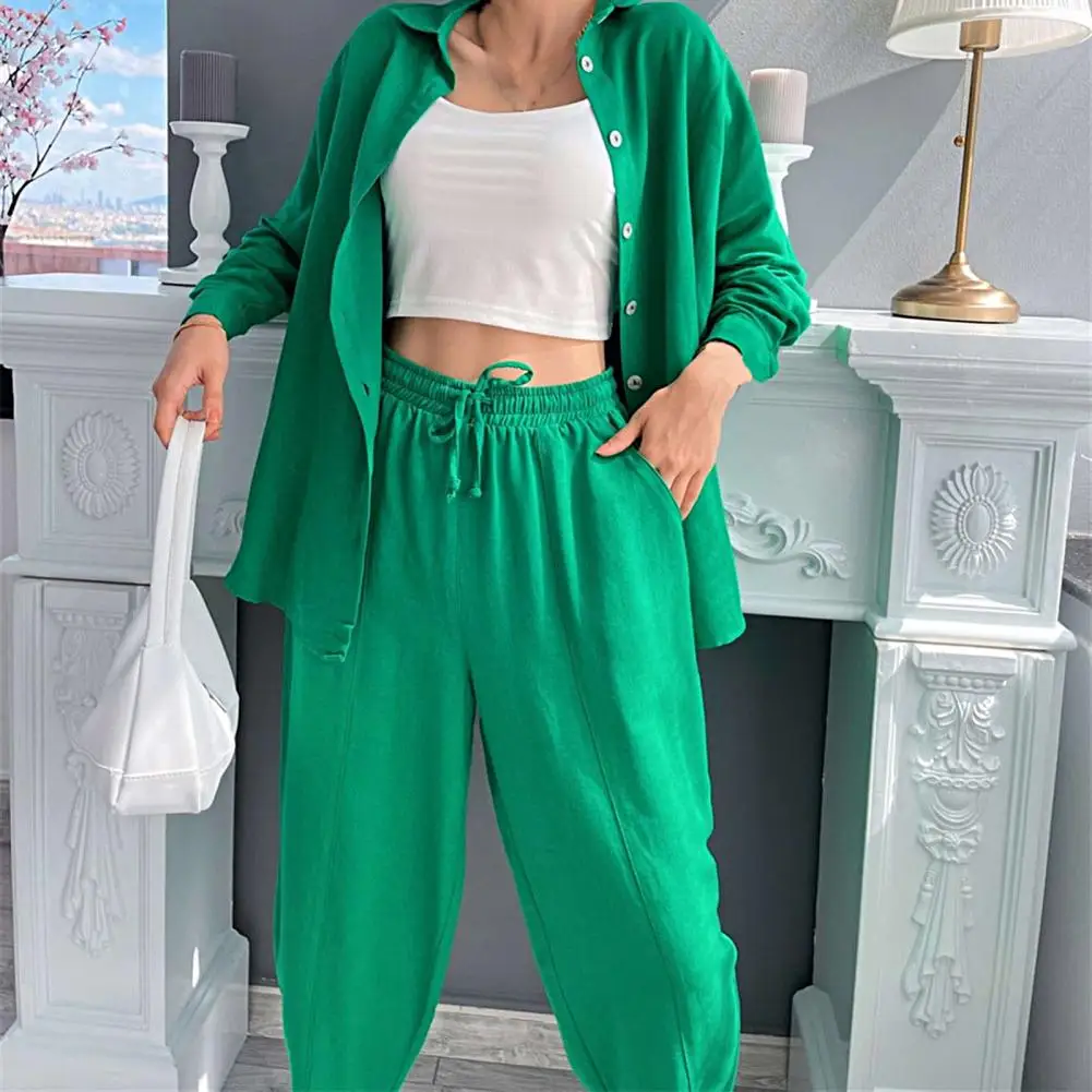 

Casual Sporty Outfit Women Fashion Spring Long Sleeve Shirt +High Waist Trouser Suit Loose Harem Pant Outfit 2 Pc Sets for 2022