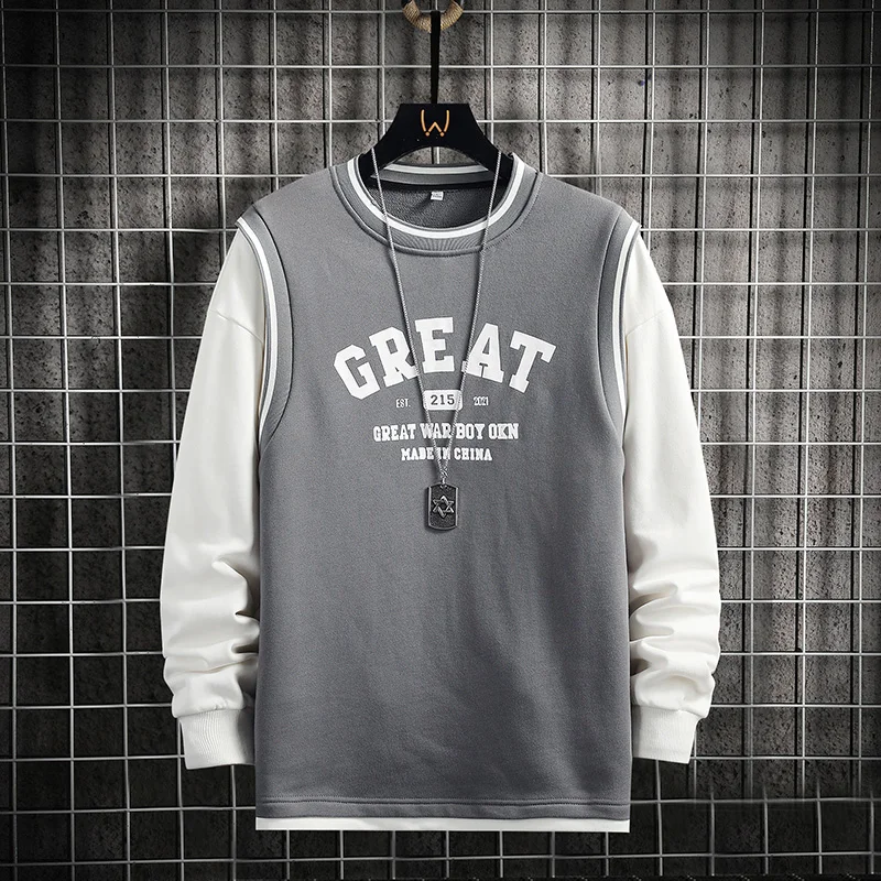 

Letter Print Sweatshirt for Men 2022 Autumn Pullovers Men’s Hoodies Tracksuits Casual Fake Two Pieces Sweatshirt Men Long Sleeve