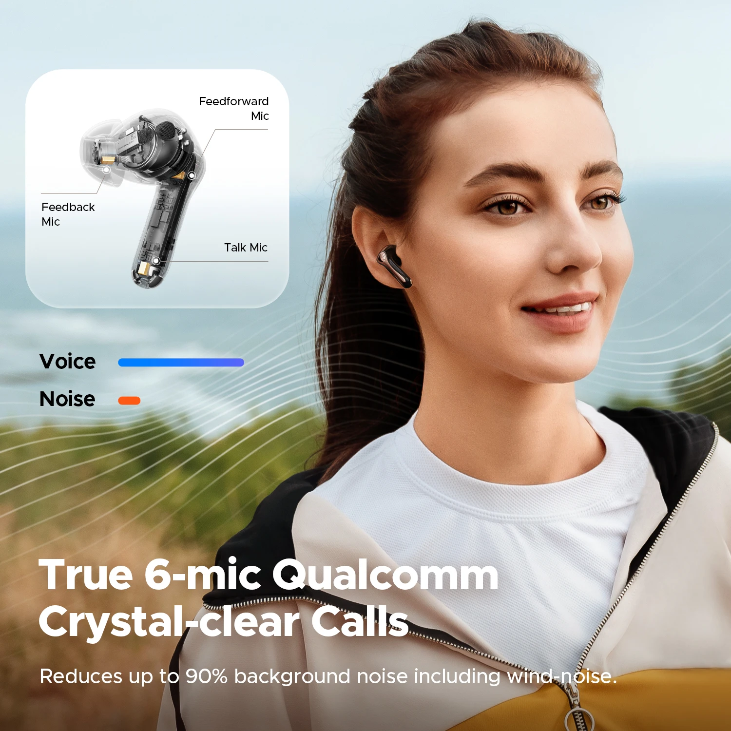 Беспроводные наушники SOUNDPEATS Air5 Pro, 55 дБ, адаптивные гибридные наушники ANC Bluetooth 5.4, Hi-Res LDAC aptX Loseless, 6 микрофонов AI ENC (art.: 3920cdca1d8da) - 3920cdca1d8da