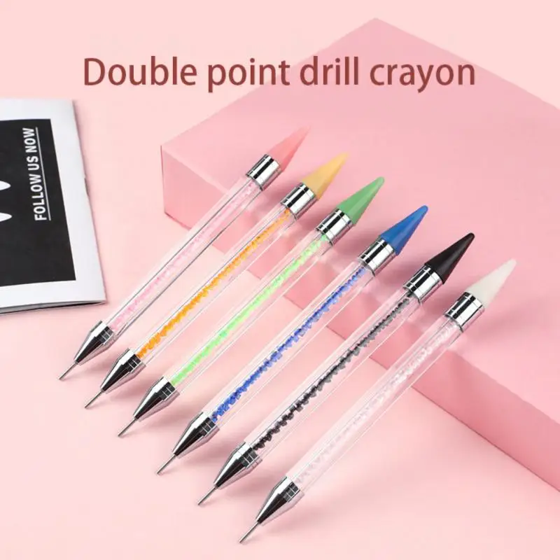 

1 Pc Double Head Nail Art Liner Brush Nail Point Drill Crayon Suction Drill Wax Head Carving Drawing Therapy Pen Manicure Tool