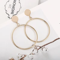 korean fashion simple gold color silver plated geometric big round earrings for women fashion big hollow drop earrings jewelry