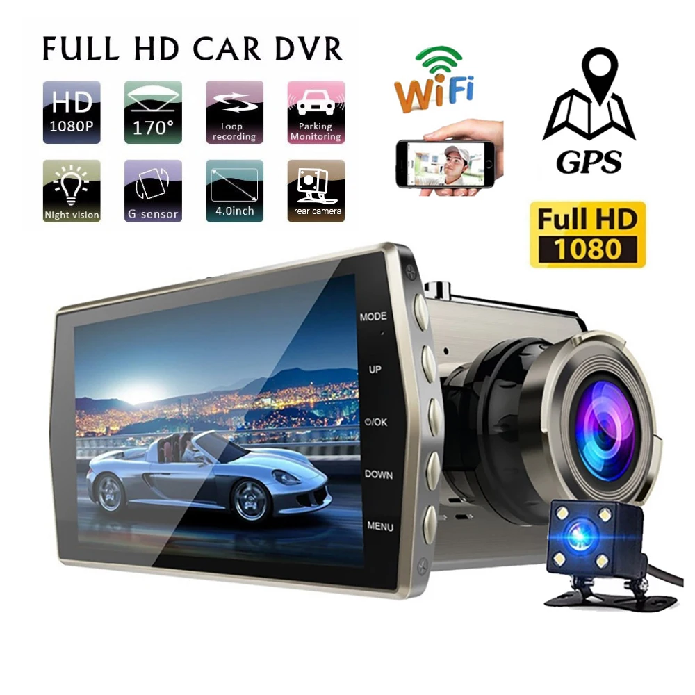 

Car DVR WiFi Dash Cam 4.0" Full HD 1080P Rear View Camera Video Recorder Auto DVRs Dashcam Black Box GPS Logger Car Accessories