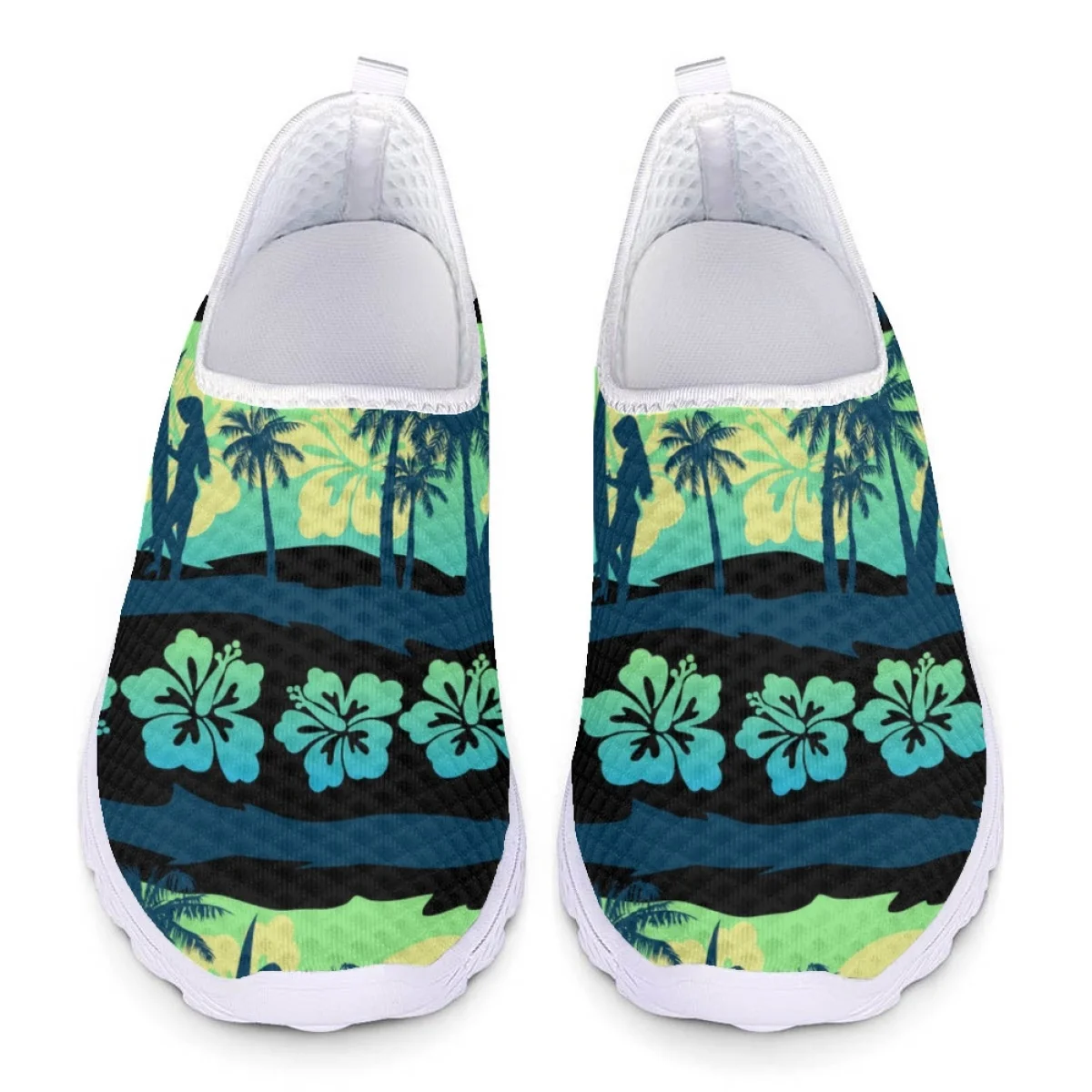 

Nopersonality Palm Trees Sneakers Shoes Ladies Summer Blue Tropical Surfing Mesh Running Shoe Durable One Pedal Breathable