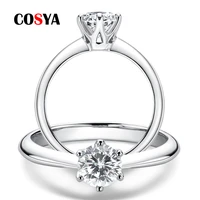 cosya moissanite diamond ring 100 925 sterling silver engagement ring classic round womens wedding gift size 0 51 0 carat