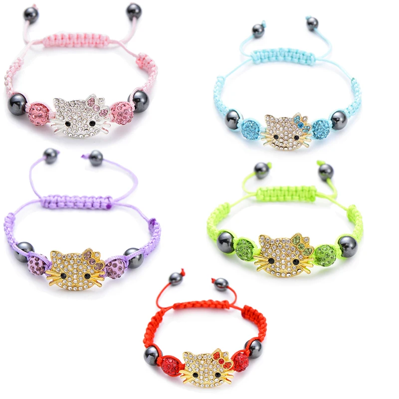 

Sanrioed милый детский браслет ручной работы Kawaii Hello Kitty для девочек и мальчиков кристалл Очаровательные стразы браслеты ювелирные изделия игру...