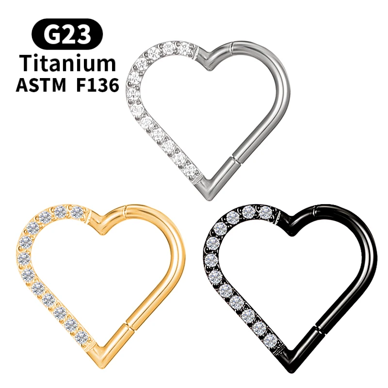 

G23 Industrial Titanium Piercing Nose Ring Women Septum Clicker Zircon Heart-shaped Cartilage Spiral Tragus Helix Body Jewelry