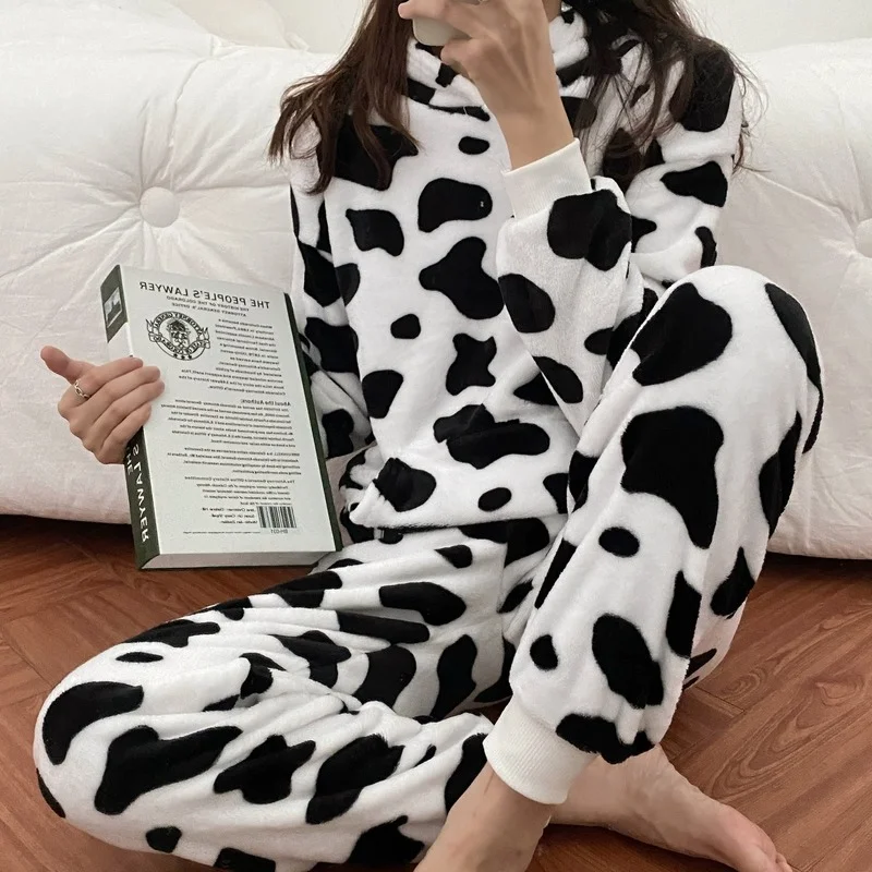 

New Flannel Couple Pajamas Women Winter Warm Plus Velvet Thickening Cute Japanese Cows 2022 New Home Clothes Can Be Worn Outside
