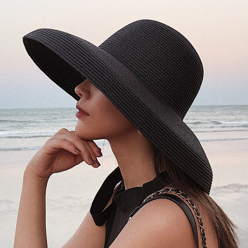 

Fashion Luxury Sunshade Hat Retro Hepburn Hat Women Summer Jazz Big Brim Straw Hat Vacation Beach Casual Straw Hat