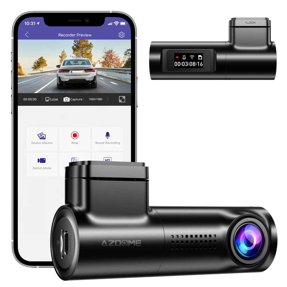 

AZDOME M330 Car DVR 1080P Dash Cam Smart Voice Control WiFi Free APP G-sensor Emergency Record Parking Monitor Loop Recording