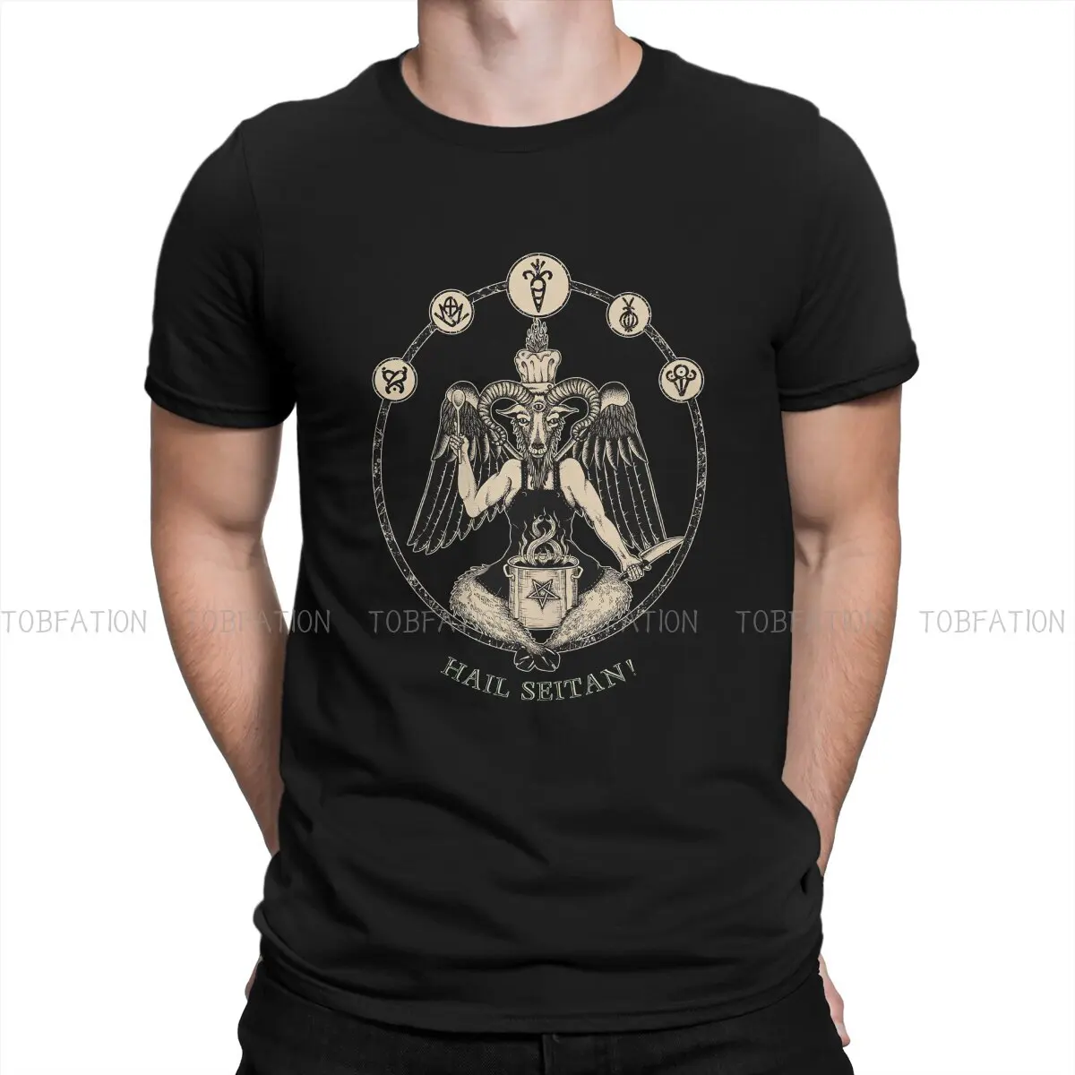 

Satanic Baphomet Goat Vegan Chef Baphomet Hail Seitan T Shirt Fashion Men's Tees Summer 100% Cotton Clothing Crewneck TShirt