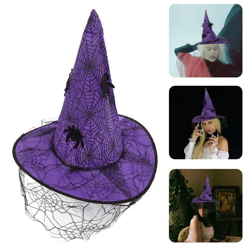 

Halloween Party Witch Hat Gauze Veil Hats Festival Witch Cosplay Hat Prop Party Wide Brim Prop Head Ornament Women Accessories